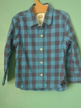 Mini Boden Blue and Navy Plaid Button-Up Shirt
